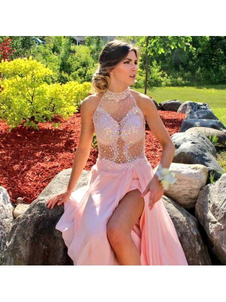 Beaded Long Pink Prom Formal Evening Party Dresses 996021145