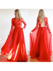Long Red Lace and Chiffon Prom Formal Evening Party Dresses 996021148