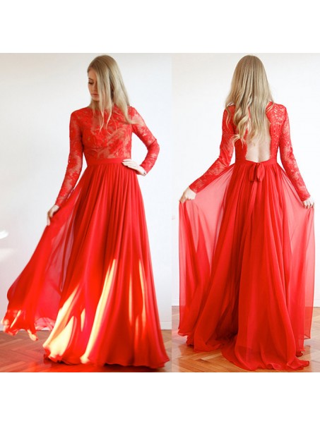 Long Red Lace and Chiffon Prom Formal Evening Party Dresses 996021148 Long Red Lace and Chiffon Prom Formal Evening Party Dresses 996021148