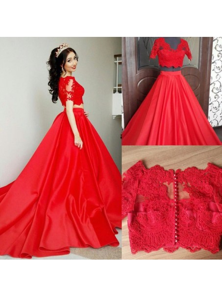 Long Red Two Pieces Lace Prom Formal Evening Party Dresses 996021149 Long Red Two Pieces Lace Prom Formal Evening Party Dresses 996021149