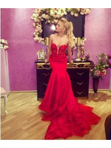 Mermaid Long Red Lace Prom Formal Evening Party Dresses 996021150