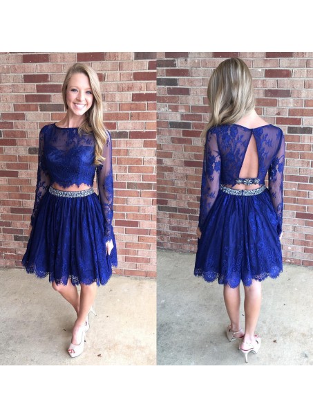 Beaded Lace Two Pieces Long Sleeves Prom Formal Evening Party Dresses 996021162