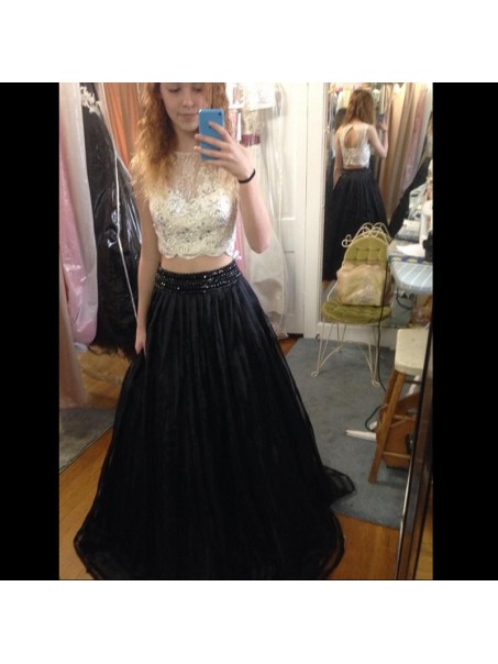 Beaded Lace Two Pieces Black White Prom Formal Evening Party Dresses 996021163