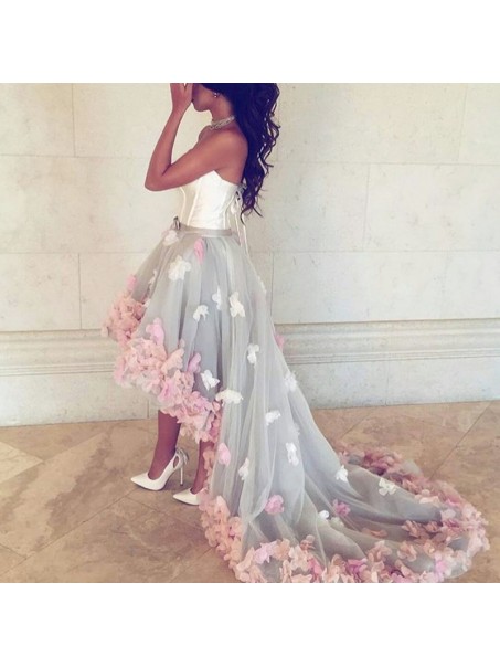 High Low Prom Formal Evening Party Dresses with Handmade Flowers 996021164