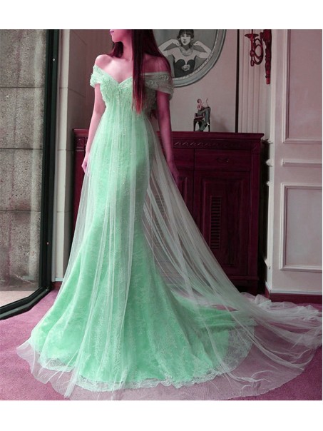 Mermaid Off-the-Shoulder Mint Green Lace Tulle Prom Formal Evening Party Dresses 996021174