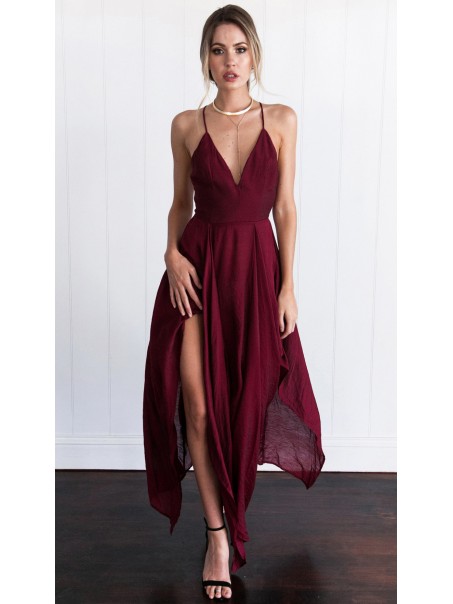 Asymmetrical Spaghetti Straps V-Neck Chiffon Prom Formal Evening Party Dresses 996021176