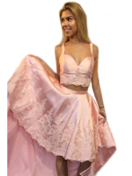 High Low Short Pink Lace Prom Formal Evening Party Dresses 996021178