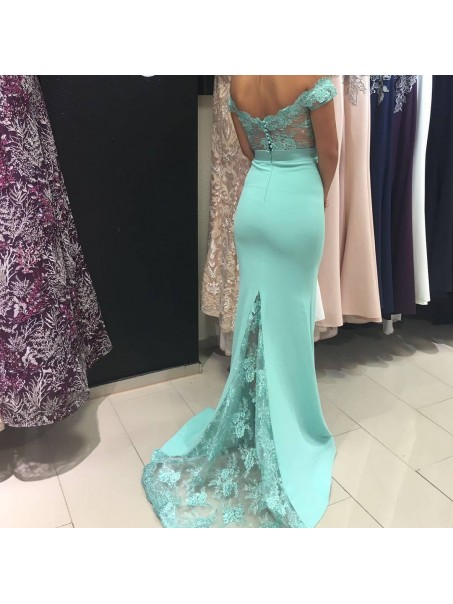 Mermaid Green Off-the-Shoulder Lace Prom Formal Evening Party Dresses 996021183