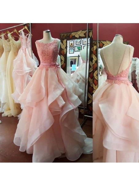 Long Pink Beaded Lace Prom Formal Evening Party Dresses 996021187