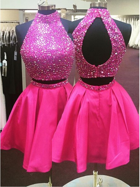 Two Pieces Sequins Short Hot Pink Prom Evening Homecoming Cocktail Dresses 99602119 Two Pieces Sequins Short Hot Pink Prom Evening Homecoming Cocktail Dresses 99602119
