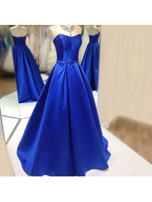 Long Blue Satin Prom Formal Evening Party Dresses 996021195
