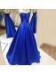 Long Blue Satin Prom Formal Evening Party Dresses 996021195
