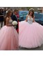 Beaded Sweetheart Long Pink Tulle Ball Gown Prom Formal Evening Party Dresses 996021197