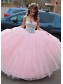 Beaded Sweetheart Long Pink Tulle Ball Gown Prom Formal Evening Party Dresses 996021197