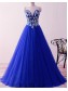 A-Line Long Blue Lace Appliques Prom Formal Evening Party Dresses 996021201