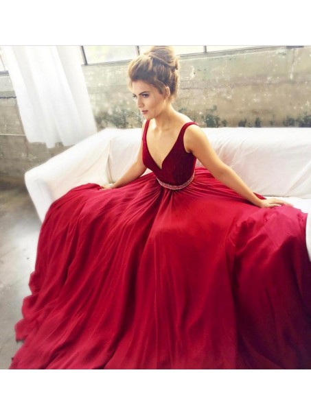 Beaded Long V-Neck Prom Formal Evening Party Dresses 996021203