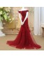 Long Red Beaded Lace Appliques Prom Formal Evening Party Dresses 996021206