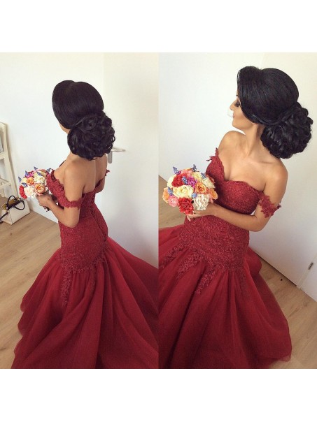 Mermaid Off-the-Shoulder Lace Appliques Prom Formal Evening Party Dresses 996021208
