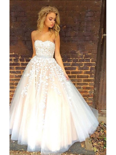 Beaded Lace Strapless Long Prom Formal Evening Party Dresses 996021215