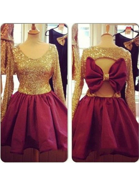 Long Sleeves Gold Sequins Short Prom Homecoming Cocktail Graduation Dresses 996021216