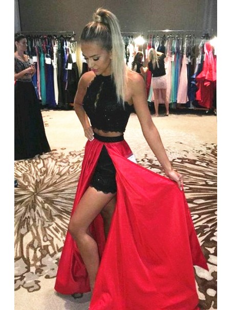 Black Red Two Pieces Lace Prom Formal Evening Party Dresses 996021217