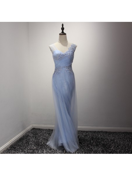 A-Line Long Blue Lace Prom Formal Evening Party Dresses 996021220