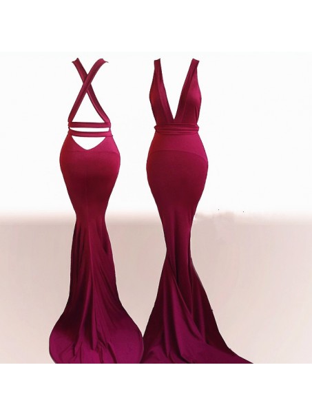 Sexy Red Mermaid Long Prom Formal Evening Party Dresses with Criss Criss Back 996021223