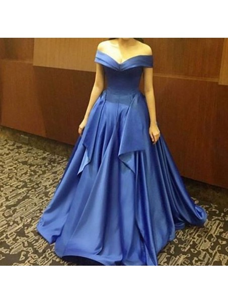 A-Line Off-the-SHoulder Long Blue Prom Formal Evening Party Dresses 996021225