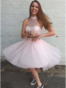 Beaded Two Pieces Short Pink Prom Evening Homecoming Cocktail Dresses 99602123