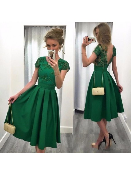 Tea Length Green Prom Homecoming Cocktail Graduation Dresses 996021237