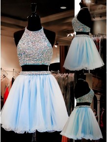 Beaded Two Pieces Short Blue Prom Evening Homecoming Cocktail Dresses 99602124