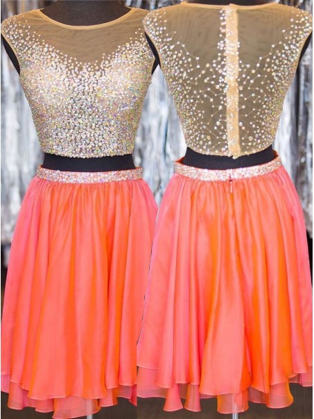 Beaded Sequins Two Pieces Short See Through Prom Evening Homecoming Cocktail Dresses 99602125