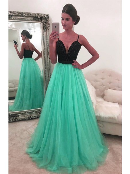 Beaded Spaghetti Straps Long Prom Formal Evening Party Dresses 996021252