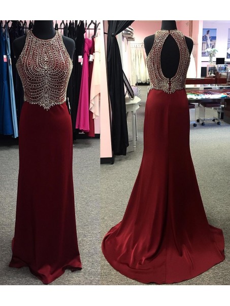 Beaded Burgundy Long Prom Formal Evening Party Dresses 996021261