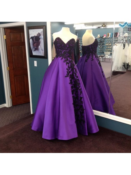 Long Purple Prom Formal Evening Party Dresses with Black Lace Appliques 996021267
