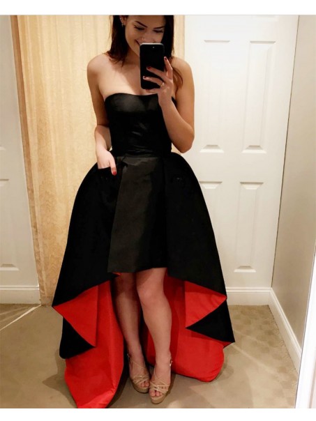 High Low Strapless Black Red Prom Homecoming Cocktail Graduation Dresses 996021273