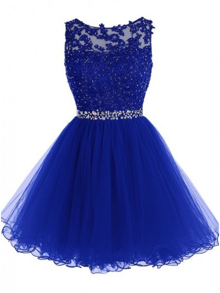 Beaded Short Royal Blue Lace Appliques Tulle Prom Evening Homecoming Cocktail Dresses 99602128