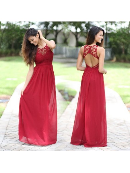 Long Red Lace Chiffon Prom Formal Evening Party Dresses 996021288