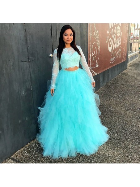 Two Pieces Long Sleeves Tulle Ball Gown Prom Formal Evening Party Dresses 996021289 Two Pieces Long Sleeves Tulle Ball Gown Prom Formal Evening Party Dresses 996021289
