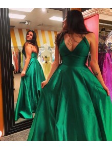 Long Green V-Neck Spaghetti Straps Prom Formal Evening Party Dresses 996021290