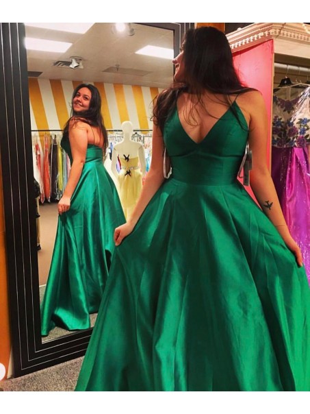 Long Green V-Neck Spaghetti Straps Prom Formal Evening Party Dresses 996021290 Long Green V-Neck Spaghetti Straps Prom Formal Evening Party Dresses 996021290