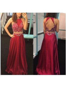 Beaded Two Pieces Long Prom Formal Evening Party Dresses 996021293