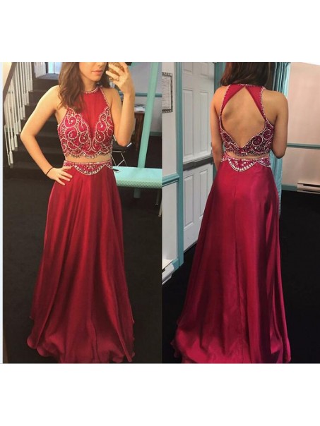 Beaded Two Pieces Long Prom Formal Evening Party Dresses 996021293