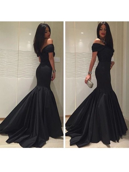 Long Black Mermaid Off-the-Shoulder Prom Formal Evening Party Dresses 996021296