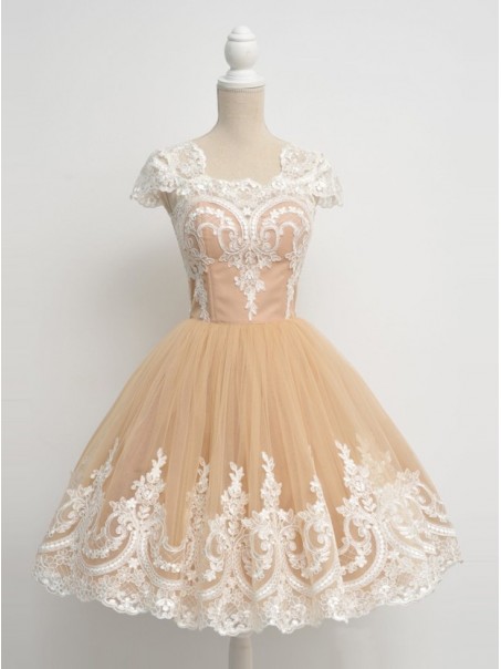 Cap-Sleeves Short Lace Appliques Tulle Prom Evening Homecoming Cocktail Dresses 99602130 Cap-Sleeves Short Lace Appliques Tulle Prom Evening Homecoming Cocktail Dresses 99602130