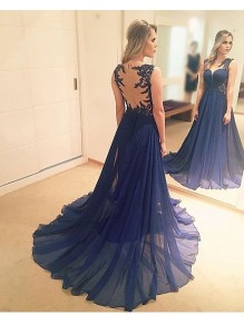Long Blue Lace Chiffon Prom Formal Evening Party Dresses 996021305 Long Blue Lace Chiffon Prom Formal Evening Party Dresses 996021305