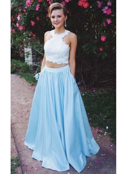A-Line Two Pieces Lace Prom Formal Evening Party Dresses 996021308