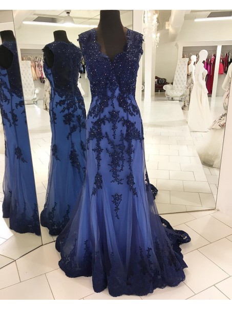 Mermaid Long Blue Beaded Lace Prom Formal Evening Party Dresses 996021313 Mermaid Long Blue Beaded Lace Prom Formal Evening Party Dresses 996021313