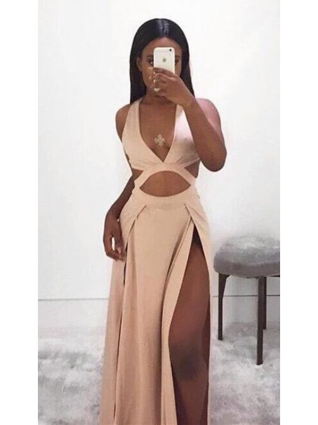 Sexy V-Neck Long Prom Formal Evening Party Dresses with High Slit  996021314