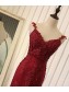 Mermaid Burgundy Lace V-Neck Long Prom Formal Evening Party Dresses 996021319 Mermaid Burgundy Lace V-Neck Long Prom Formal Evening Party Dresses 996021319